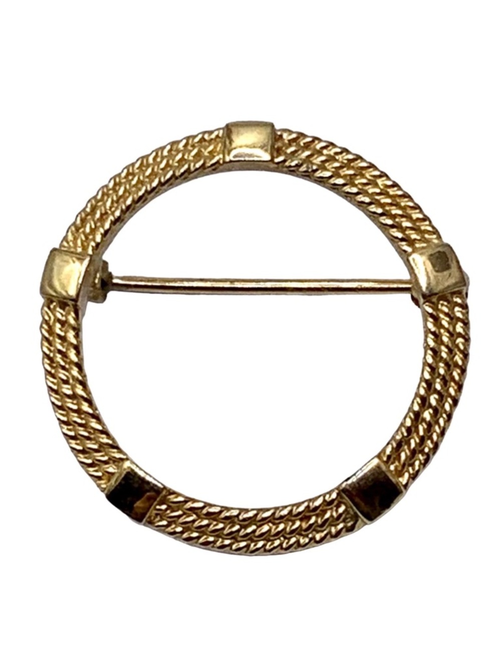 Vtg Signed Trifari GoldTone Double Row Rope Twist Circle Brooch Pin - 1960s-80s